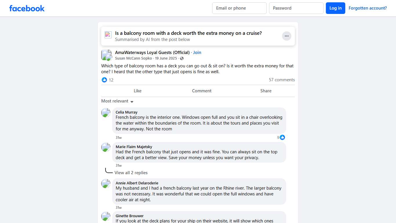 AmaWaterways Loyal Guests (Official) Which type of balcony room has a deck you can go out & sit on Facebook